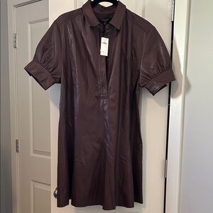 Banana Republic Short-Sleeve Faux Leather Mini Dress in Deep Burgundy